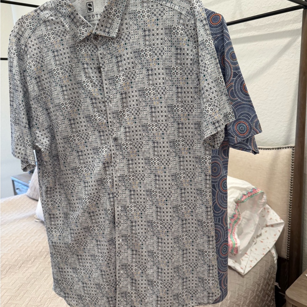 Lot of 2 DESOTO Men's Geometric Gray and Blue Shirt Sz large